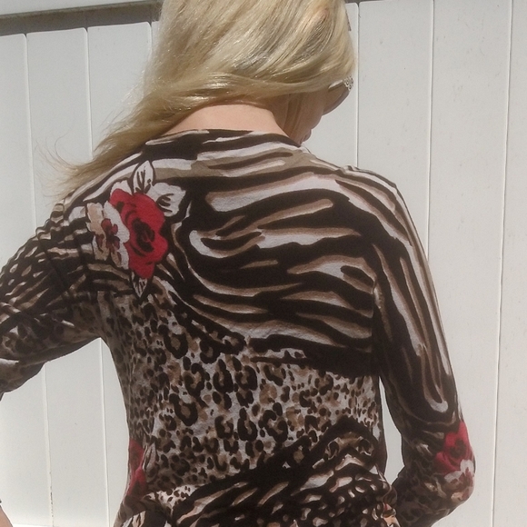 Cache leopard print open front sweater small - Picture 3 of 6